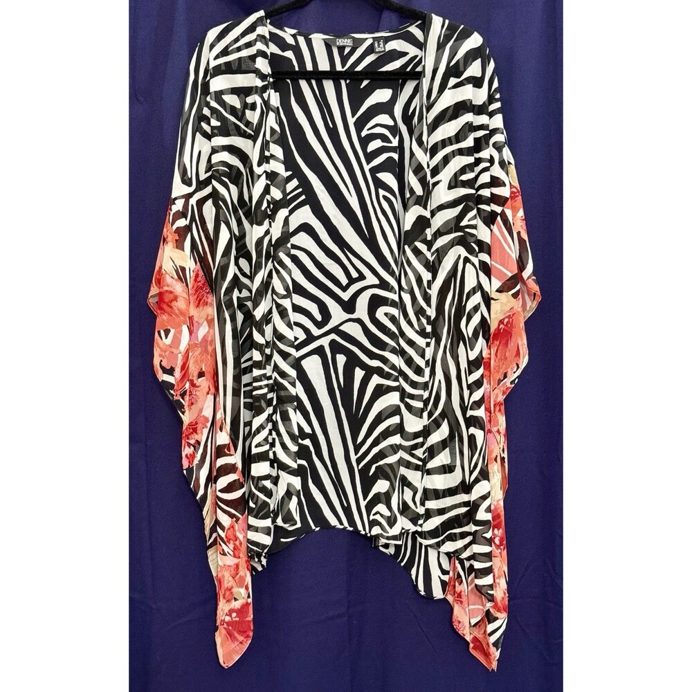 NWOT Dennis Basso Zebra Floral Cover Up 1X Sheer Kimono Resort Beach Vacation